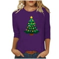 thumbnail image 1 of asdoklhq Christmas Sweaters for Women Ladies' Casual Christmas Print Round Neck Three Quarter Sleeve 3/4 Sleeve T-shirt Loose Top Purple M, 1 of 5