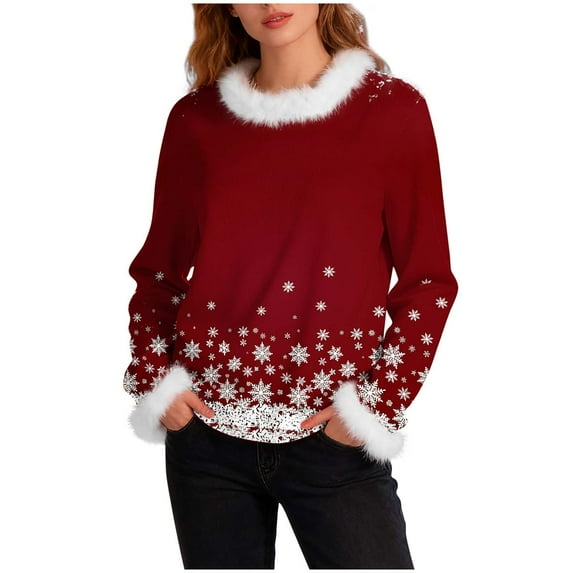 asdoklhq Christmas Sweaters for Women Womens Christmas Fashionable Loose Casual Long Sleeved Shoulder Sleeves with Hooded Pockets Hoodie Top Red 3X