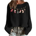 thumbnail image 1 of asdoklhq Christmas Sweaters for Women's Winter Christmas Printed Long Sleeved Round Neck Coarse Woven Stripe Long Sleeved Pullover Top Black XL, 1 of 7