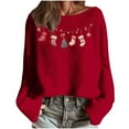 thumbnail image 1 of asdoklhq Christmas Sweaters for Women's Winter Christmas Printed Long Sleeved Round Neck Coarse Woven Stripe Long Sleeved Pullover Top Red S, 1 of 7