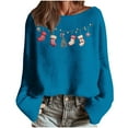 thumbnail image 1 of asdoklhq Christmas Sweaters for Women's Winter Christmas Printed Long Sleeved Round Neck Coarse Woven Stripe Long Sleeved Pullover Top Sky Blue M, 1 of 7