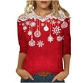 thumbnail image 1 of asdoklhq Christmas Sweatshirt Ladies' Christmas Printed Round Neck Three Quarter Sleeve 3/4 Sleeve T-shirt Loose Top Long Sleeved Round Neck Top/shirt Multicolor M, 1 of 6