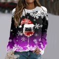 thumbnail image 1 of asdoklhq Christmas Sweatshirts for Women Fashion Casual Printed Round Neck Long Sleeve Pullover Top Sweatshirts Purple 2X, 1 of 5