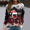 thumbnail image 1 of asdoklhq Christmas Sweatshirts for Women Fashion Casual Printed Round Neck Long Sleeve Pullover Top Sweatshirts Wine L, 1 of 5