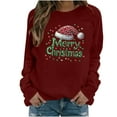 thumbnail image 1 of asdoklhq Christmas Tops for Women Christmas Women's Christmas Fashion Casual Printed Round Neck Loose Long Sleeve Capless Sweatshirt Top Red XL, 1 of 4