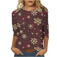 thumbnail image 1 of asdoklhq Christmas Tops for Women Trendy Women's Fashion Casual Color Letters Printing Round Neck 3/4 Sleeve T-shirt Blouse Multicolor L, 1 of 5