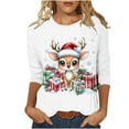 thumbnail image 1 of asdoklhq Christmas Tops for Women's Christmas Printed Round Neck 3/4 Sleeve T-shirt Loose Top Long Sleeve Round Neck Top/Shirt White 2X, 1 of 5