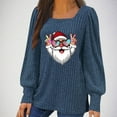 thumbnail image 1 of asdoklhq Christmas Tshirts Women Christmas Women's Printed Neck Hem Slit Long Sleeved Loose T-shirt Top Blue 3X, 1 of 5