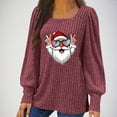 thumbnail image 1 of asdoklhq Christmas Tshirts Women Christmas Women's Printed Neck Hem Slit Long Sleeved Loose T-shirt Top Wine M, 1 of 5