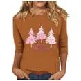 thumbnail image 1 of asdoklhq Christmas Turtleneck Sweater Women's Christmas Printed Round Neck 3/4 Sleeve T-shirt Loose Top Long Sleeve Round Neck Top/Shirt Brown 3X, 1 of 5