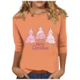 thumbnail image 1 of asdoklhq Christmas Turtleneck Sweater Women's Christmas Printed Round Neck 3/4 Sleeve T-shirt Loose Top Long Sleeve Round Neck Top/Shirt Orange 3X, 1 of 5