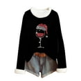 thumbnail image 1 of asdoklhq Christmas V Neck Sweaters for Women Ladies' Winter Non Positioning Christmas Printed Long Sleeved Coarse Woven Stripe Round Neck Pullover Top Black 3X, 1 of 4