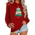thumbnail image 1 of asdoklhq Christmas V Neck Sweaters for Women Round Neck Hoodless Christmas Printed Casual Loose Sweatshirt Wine 2X, 1 of 6