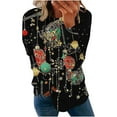 thumbnail image 1 of asdoklhq Christmas Women's Tops Womens' Christmas Printed Long Sleeved Round Neck Top/shirt Black M, 1 of 5