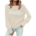 thumbnail image 1 of asdoklhq Christmas Womens Christmas Tops Women's Casual Christmas Crew Neck Long Sleeve Pullover Sweater Beige M, 1 of 7