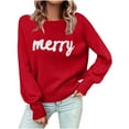 thumbnail image 1 of asdoklhq Christmas Womens Christmas Tops Women's Casual Christmas Crew Neck Long Sleeve Pullover Sweater Red S, 1 of 7