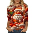 thumbnail image 1 of asdoklhq Christmas Womens Christmas Tops Women's Fashion Tees Casual Crewneck 3/4 Sleeve Loose T Shirt Ladies Blouses Shirts Multicolor 5X, 1 of 5
