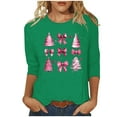 thumbnail image 1 of asdoklhq Christmas Womens Flannel Shirt Women's Christmas Printed Round Neck 3/4 Sleeve T-shirt Loose Top Long Sleeve Round Neck Top/Shirt Green XL, 1 of 4