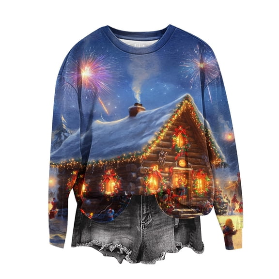 asdoklhq Christmas Womens Flannel Shirt Womens Shirts Crewneck Cute Funny Ghost Print Trendy Long Sleeve Sweatshirts Orange 2X