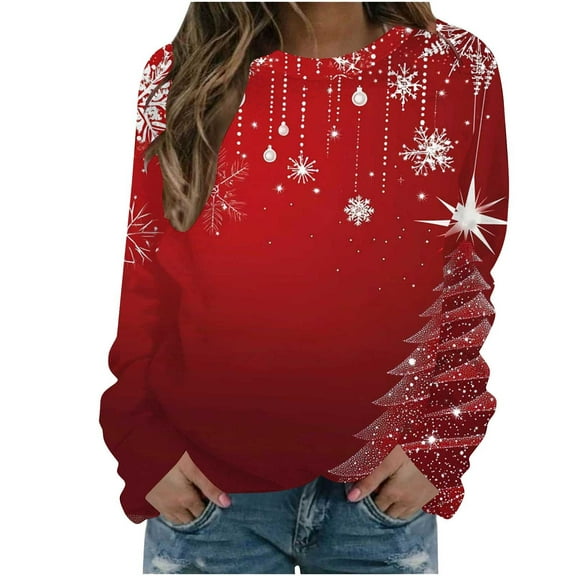 asdoklhq Christmas Womens Sweater Women's Long Sleeve Hoodless Christmas Printed Casual Warm Sweatshirt Multicolor S