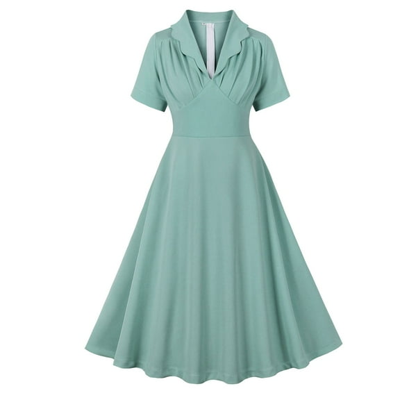 asdoklhq Church Dresses for Women Fashion Short Sleeve Crew Neck Crouching Splicing Dress Mint Green S