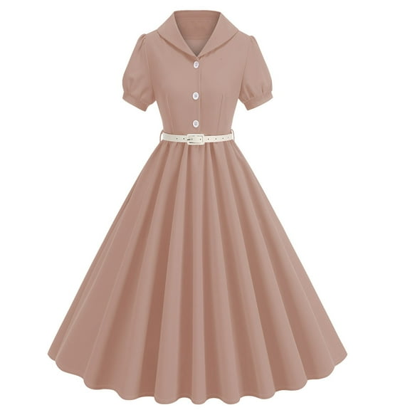 asdoklhq Church Dresses for Women Fashion Summer Women Patchwork Short Sleeve Casual Evening Party Prom Dress Pink M