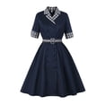 thumbnail image 1 of asdoklhq Church Dresses for Women Short Sleeve Ladies' Vintage Short-sleeved Turtleneck Dress for Winter Navy S, 1 of 7