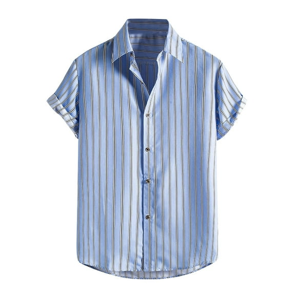 asdoklhq, 2023 Summer Fall Mens Tops under $5 Men's Hawaiian Shirt Short Sleeves Printed Button Down Summer Beach Shirts Tops,Blue XXL
