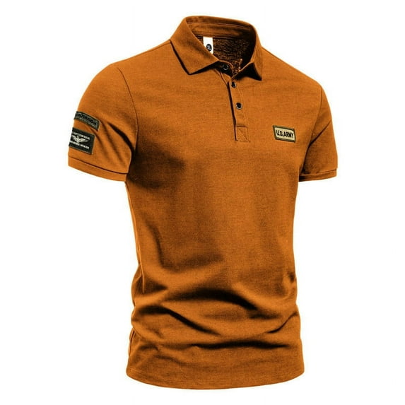 asdoklhq Clearance, 2025 Summer Fall Mens Tops Clearance under $5 Men Short-Sleeved Turn-Down Collar Solid Buttons Blouse Shirt Tops,Khaki XL