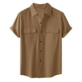 thumbnail image 1 of asdoklhq Clearance, 2025 Summer Fall Mens Tops Clearance under $5 Men Casual Solid Buttons Beach Double Pocket Turndown Short Sleeve Shirt Blouse,Khaki XXXL, 1 of 9