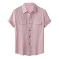 thumbnail image 1 of asdoklhq Clearance, 2025 Summer Fall Mens Tops Clearance under $5 Men Casual Solid Buttons Beach Double Pocket Turndown Short Sleeve Shirt Blouse,Pink L, 1 of 9