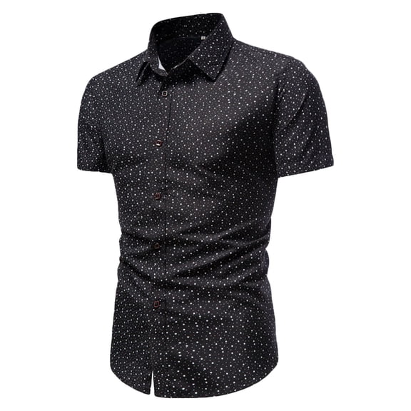 asdoklhq, 2026 Summer Fall Mens Tops under $5 Men's Casual Short Sleeve Button Hawaiian Vacation Style Shirt Blouse T-Shirt,Black M