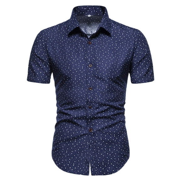 asdoklhq, 2026 Summer Fall Mens Tops under $5 Men's Casual Short Sleeve Button Hawaiian Vacation Style Shirt Blouse T-Shirt,Navy L