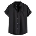 thumbnail image 1 of asdoklhq Clearance, 2025 Summer Fall Mens Tops Clearance under $5 Men's Fashion Casual Short Sleeve Stand Collar Shirt Casual Short Sleeve Stand Collar Shirt,Black M, 1 of 9