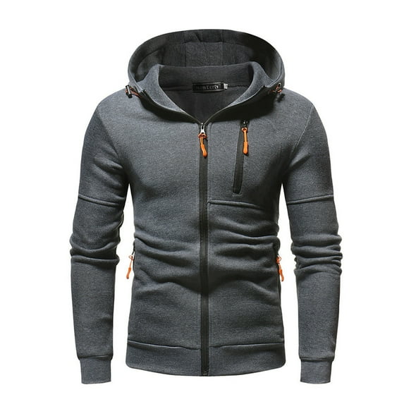 asdoklhq Clearance, 2025 Summer Fall Mens Tops Clearance under $5 Men's Fashion Printed Sports Sweater Hooded Long Sleeve Zipper Pocket Sports Casual Top Coat,Dark Gray M
