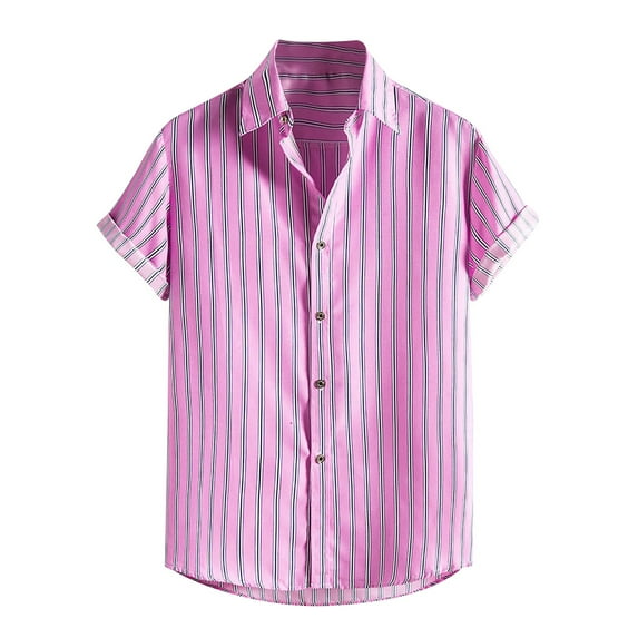 asdoklhq Clearance, 2025 Summer Fall Mens Tops Clearance under $5 Men's Hawaiian Shirt Short Sleeves Printed Button Down Summer Beach Shirts Tops,Pink L