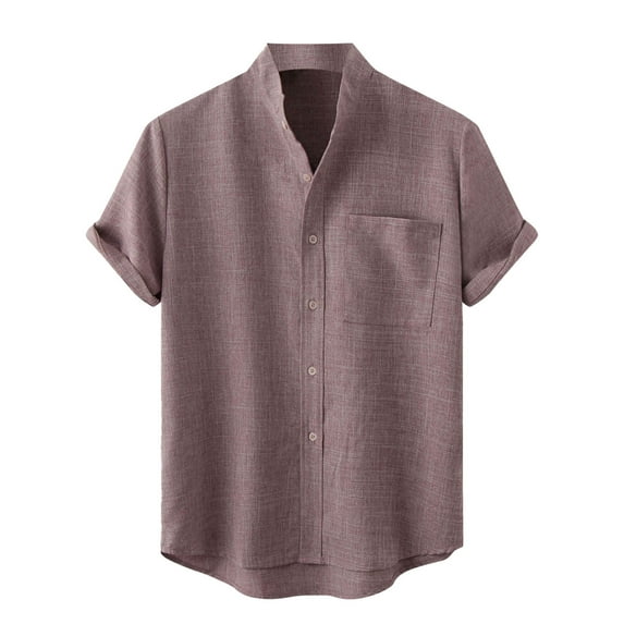 asdoklhq, 2026 Summer Fall Mens Tops under $5 Men's Solid Color Shirt Hawaiian Short Sleeved Lapel Shirt Casual Sports Vacation Beach Top/shirt Blouse,Red L