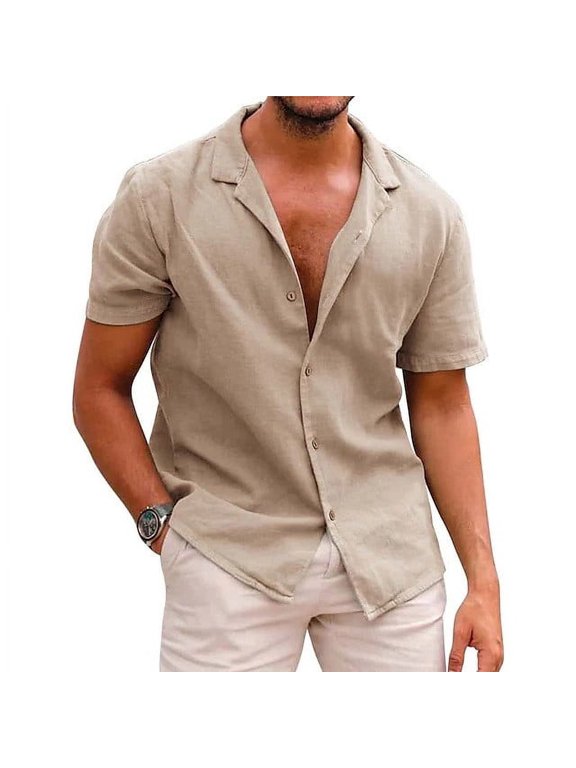 , 2026 Summer Fall Mens Tops under $5 Men's Solid Shirt Fashion Casual Daily Lapel Button Shirt Top Top/shirt Blouse,Khaki XXXL