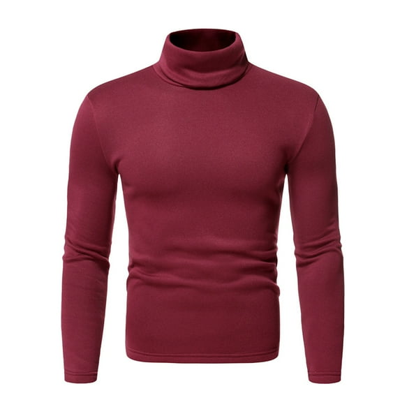 asdoklhq, 2026 Summer Fall Mens Tops under $5 Men's Turtleneck Long Sleeve Solid Colour Stretch Slim Fit Bottoming Top Blouse,Wine XL