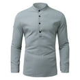thumbnail image 1 of asdoklhq Clearance, 2025 Summer Fall Mens Tops Clearance under $5 Men Cotton Linen Shirt Pullover Casual Stand-up Collar Solid Beach T-Shirt,Gray XL, 1 of 4