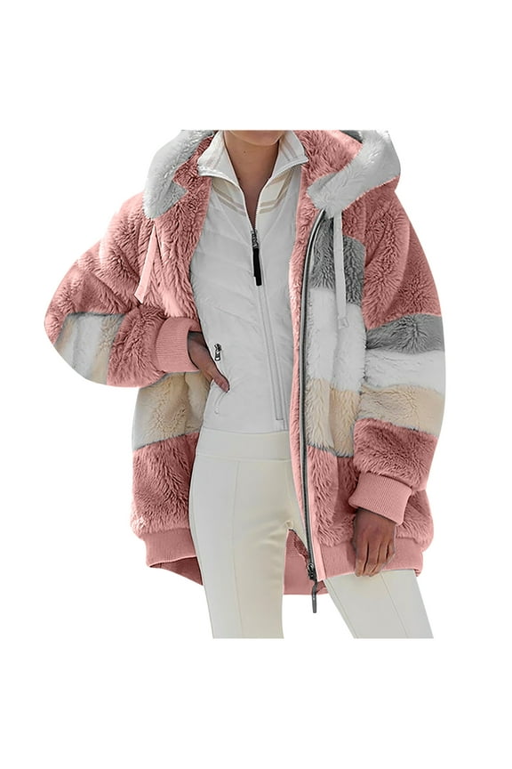 Clearance Coats for Women Plus Size Women Plus Size Winter Warm Loose Plush Zip Hooded Jacket Coat