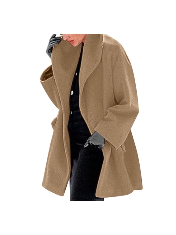 Coat for Women $2,Womens Winter Wool Coat Trench Jacket Ladies Warm Slim Long Overcoat Outwear
