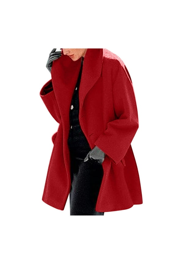 Coat for Women Clearance $2,Womens Winter Wool Coat Trench Jacket Ladies Warm Slim Long Overcoat Outwear