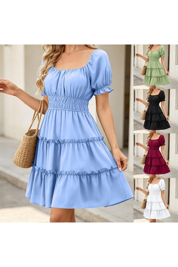Cocktail Dress for women Plus Size Corset Pastel Smocked Trendy Summer Off Shoulder Ruffle Mini Dress Casual A Line Dress Ladeis White S