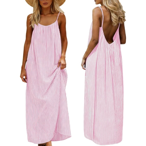 asdoklhq Cocktail Dresses for Women Maxi Dresses Summer Dress for Women Fashion Sleeveless Backless Cami Dresses Spaghetti Strap Flowy Long Sundress withback Pink 2X