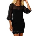 thumbnail image 1 of asdoklhq Cocktail Dresses for Women Midi Dresses Ladies' Round Neck Mesh Sequin Slim T Dress Black M, 1 of 5