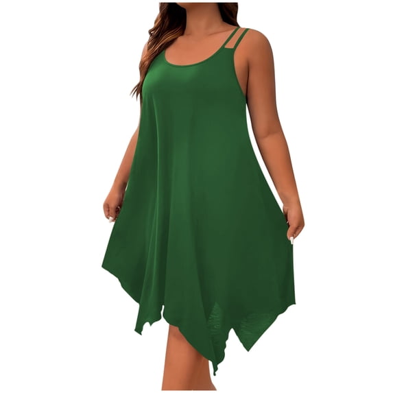 asdoklhq Cocktail Dresses for Women Semi Formal Spring Summer Sleeveless Round-Neck Outwear Trendy Loose Breathable Dress for Women Green XL