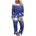 thumbnail image 1 of asdoklhq Cotton Pajamas for Women Ladies' Christmas Printed Casual Top Pants Pajama Set Blue XL, 1 of 6