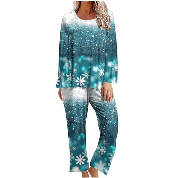 asdoklhq Cotton Pajamas for Women Ladies' Christmas Printed Casual Top Pants Pajama Set Mint Green L
