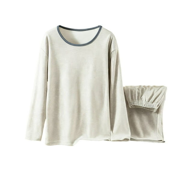asdoklhq Cotton Pajamas for Women Set Women's Innerwear Set for Fall and Winter - Soft and Warm Long-Sleeved Thermal Top with Round Neck Khaki L
